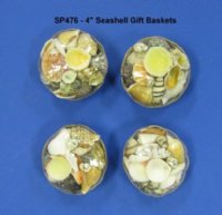 4 inches Small Round Baskets of Assorted Seashells - Case of 48 @ $1.00 each;