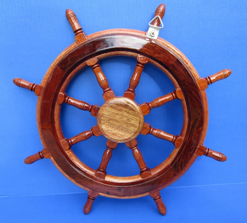 18 inches Wooden Ship Wheel with Brass Center for Nautical Decor