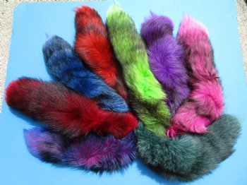 Assorted Two-Tone Colored Fox Tail Key Chains<font color=red> Wholesale</font> 18 to 22 inches   - 8 @ $11.70 each