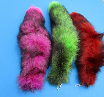 Assorted Two-Tone Colored Fox Tail Key Chains<font color=red> Wholesale</font> 18 to 22 inches   - 8 @ $11.70 each
