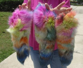 Rainbow Colored Fox Tail Key Chains<font color=red> Wholesale</font> 15 to 18 inches   - 8 @ $14.40 each