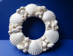 12-1/2 inches White Great Scallop Seashell Wreaths <font color=red>Wholesale</font> Decorated with Small White Shells - Case: 15 @ $10.35 each