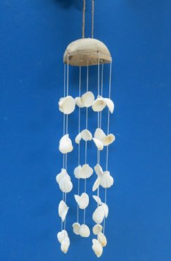 19 inches Natural Coconut with White Cockle Shells Wind Chimes <font color=red> Wholesale</font> - 36 @ $2.70 each
