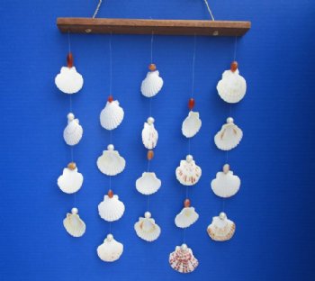 12 by 17 inches Hanging Pecten Shells with Brown Stones and White Pearls Wall Decor, Wind Chimes - 3 @ $6.95 each