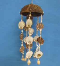 11 inches Small Seashell Wind Chimes with Coconut Top <font color=red> Wholesale</font> - 36 @ $2.70 each