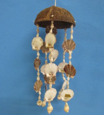 11 inches Small Coconut with Pecten, Babylonia, Nassarius Seashells Wind Chimes - 6 @ 4.35 each