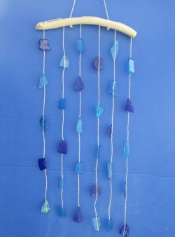 17 inches Blue Sea Glass Wind Chime on Driftwood - 6 @ $3.60 each