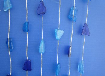17 inches Blue Sea Glass Wind Chimes on Driftwood <font color=red> Wholesale</font> - 48 @ $2.25 each