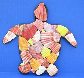 8 inches Colorful Pecten Nobilis Hanging Seashell Turtle Wall Decor <font color=red> Wholesale</font> 25 @ $3.60 each