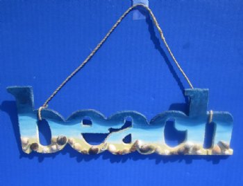 11 inches Blue "Beach" Faux Wood Sign Wall Decor <font color=red> Wholesale</font>- 35 @ @ $2.65 each