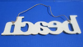 11 inches Blue "Beach" Faux Wood Sign Wall Decor <font color=red> Wholesale</font>- 35 @ @ $2.65 each