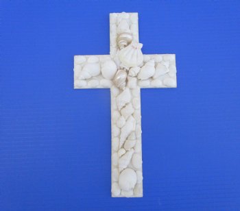 12 inches Seashell Cross Wall Plaque Covered With White Sea Shells - Packed 2 @ $7.85 each