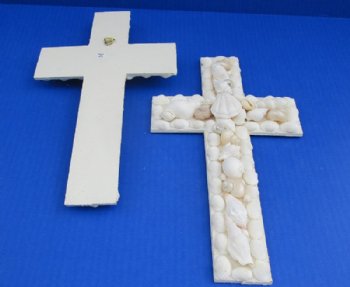 12 inches Seashell Cross Wall Plaque Covered With White Sea Shells - Packed 2 @ $7.85 each