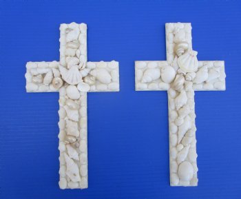12 inches Seashell Cross Wall Plaque Covered With White Sea Shells - Packed 2 @ $7.85 each