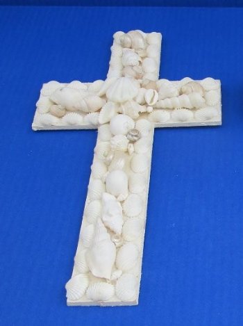12 inches Seashell Cross Wall Plaque Covered With White Sea Shells - Packed 2 @ $7.85 each
