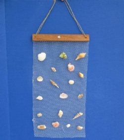10 by 19 inches Hanging White Net Wall Decor with Tiny and Small Natural Shells - 4 @ $4.80 each