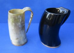 5 inches Cow Horn Beer Mugs with a Wood Base  <font color=red> Wholesale</font> - 12 @ $14.40 each