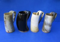 5 inches Cow Horn Beer Mugs with a Wood Base  <font color=red> Wholesale</font> - 12 @ $14.40 each