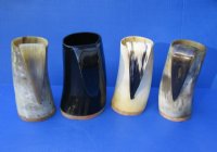 6 inches Polished Horn Beer Mugs with a Wood Base - $32.99 each; 2 @ $30.00 each