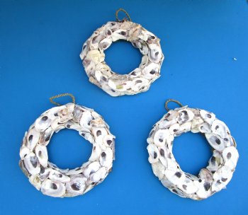 10 inches Round Natural Oyster Shell Wreath -  <Font color=red> Discount Priced</font> - Case: 12 @ $7.50 each