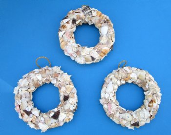 10 inches Round Seashell Wreath with Assorted Cut Shells <font color=red> Wholesale</font> -  Case: 12 @  $7.65 each